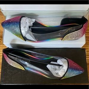 From Dolls Kill Cape Robin Rainbow Rhinestone Clear Pointed Flats